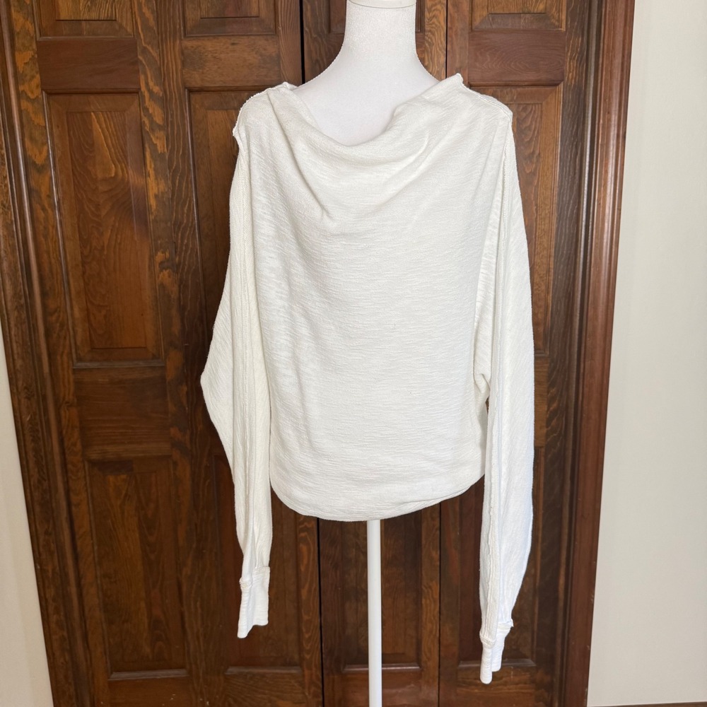 We The Free x Free People Wide Cowl Neck Slub Cotton Blend Thermal Top XS Shirt